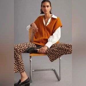 Anthropologie Cable‑Knit V‑Neck Sweater Vest in Mustard Orange
